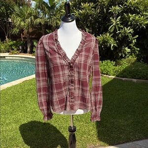 Evereve Burgundy Plaid Blouse